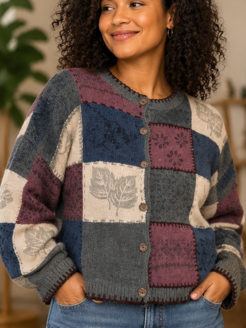Hand Embroidered Silk Cotton Patchwork Cardigan Fall Folk Art Sweater